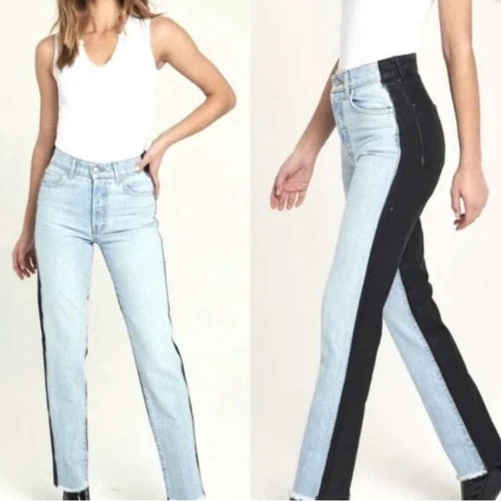 REVICE Two-Tone Light Blue and Black Straight Leg Jeans